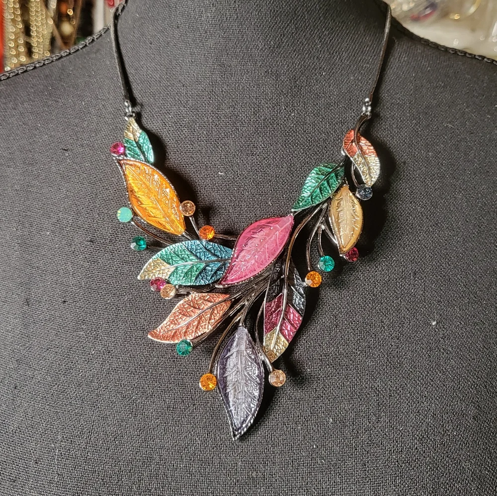 Multicolor Leaf‎ Drop Necklace